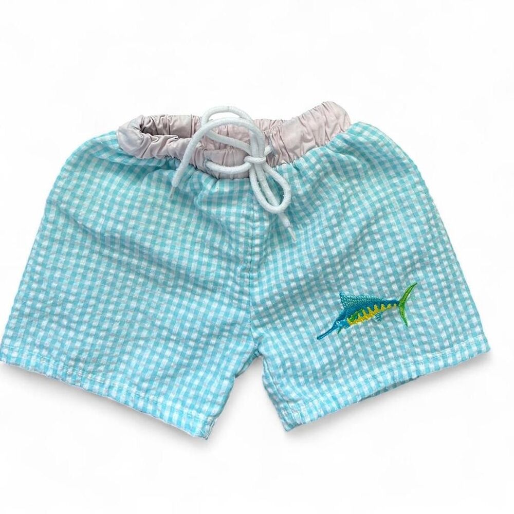 Seersucker baby boy shorts with swordfish - size 6-9 months